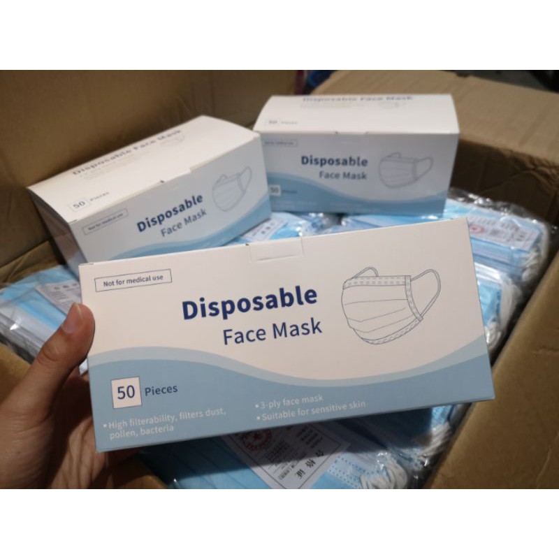 พร้อมส่ง!!.. Face Mask หน้ากากอนามัย ผ้าปิดจมูกอนาม( 3 ชั้น) 1 กล่อง / 50ชิ้น