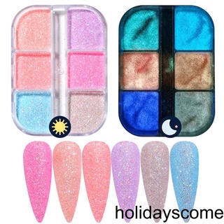 [HCLM] 6 Colors Luminous Nail Powder Glow in The Dark Neon Pigment Sequins Nail Art Glitter Nail Art Supplies for Women