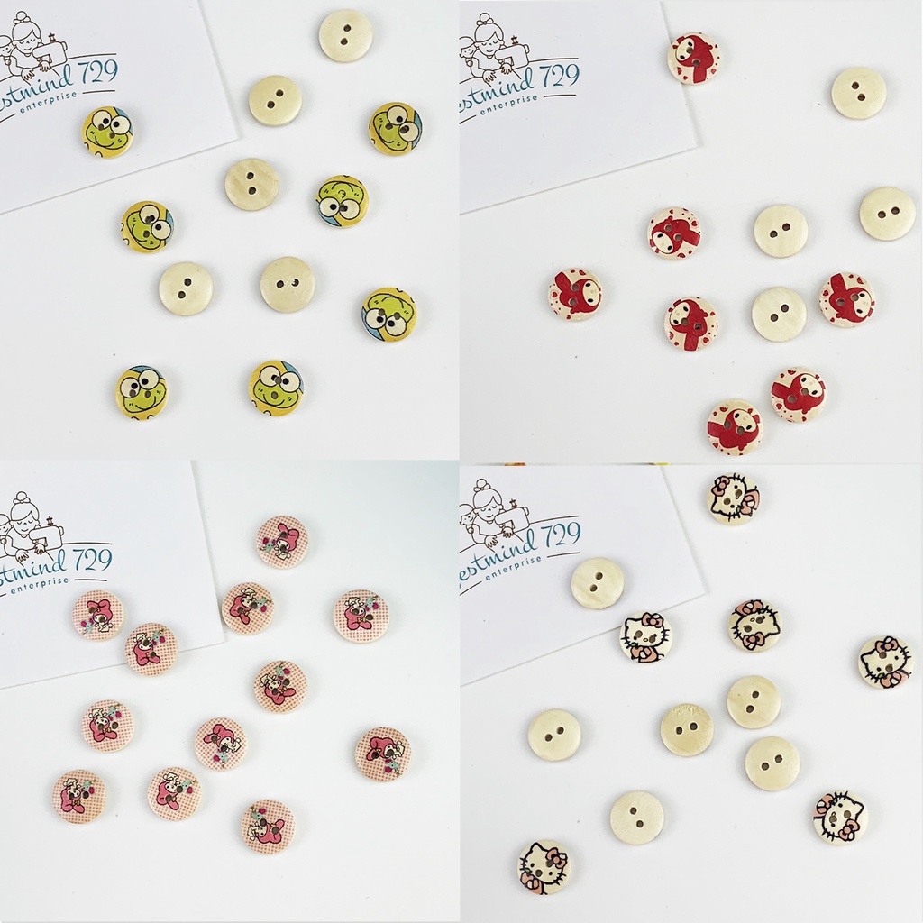 กระดุมไม้ลายการ์ตูน L26-แพ็ค10เม็ด