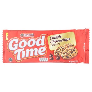 🔥ยอดนิยม!! อาร์นอตส์ กู๊ดไทม์ คลาสสิค ช็อกโกชิพ คุกกี้ 80กรัม Arnotts Good Time Classic Chocochips Cookies 80g