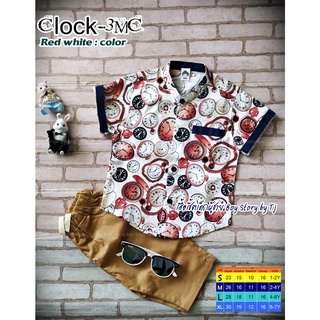 CK เสื้อเชิ้ตเด็ก แขนสั้น คอจีน ลายนาฬิกา ใส่แล้วหล่อ สินค้าคุณภาพครับ By TJElleshop