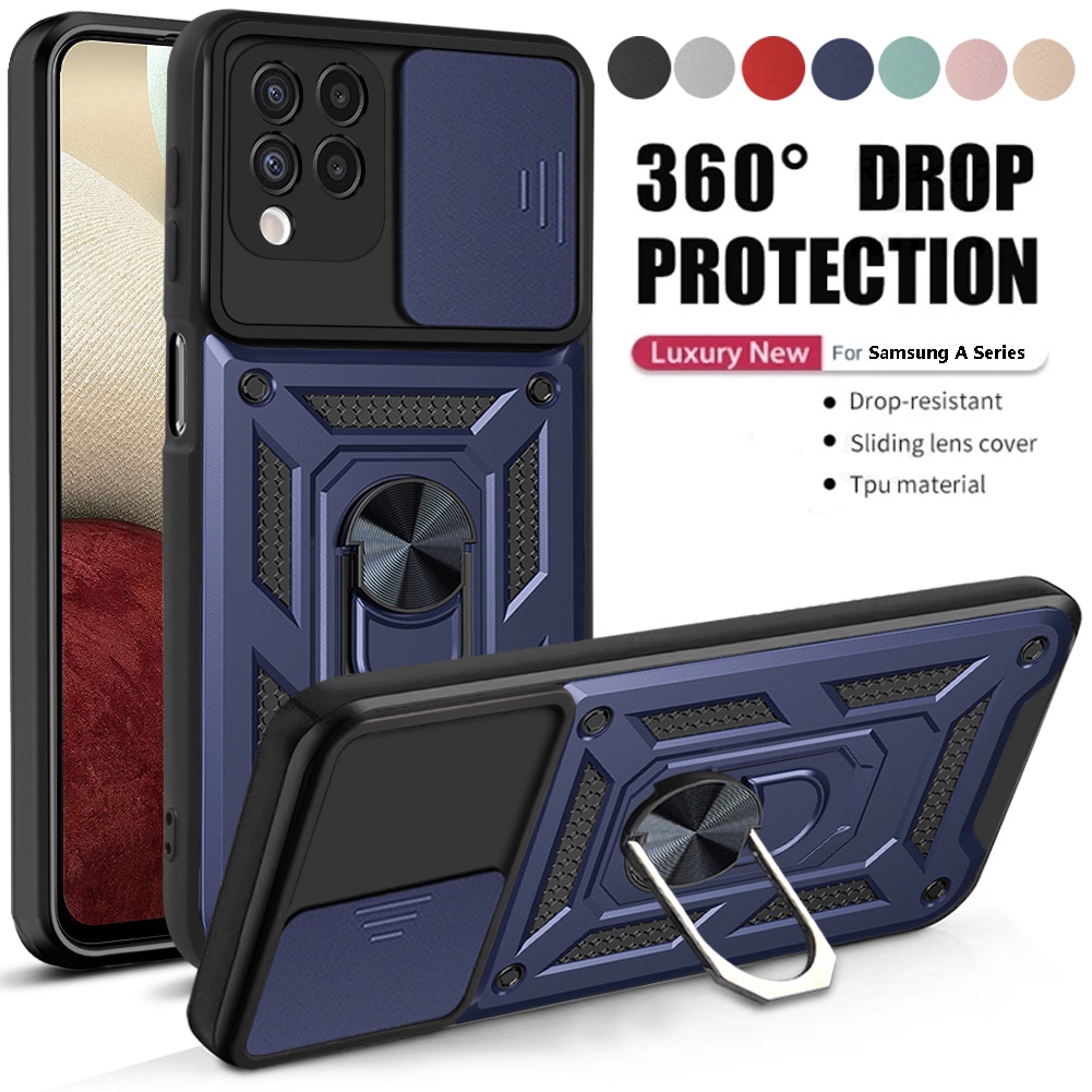เคสโทรศัพท์ แบบไฮบริดแข็ง กันกระแทก สำหรับ Samsung Galaxy A22 A22S M22 A12 A42 M32 M51 A03S 4G 5G กรณีการป้องกันกล้อง พร้อมแหวนขาตั้ง เคสยืนกันชน Phone Case Cover