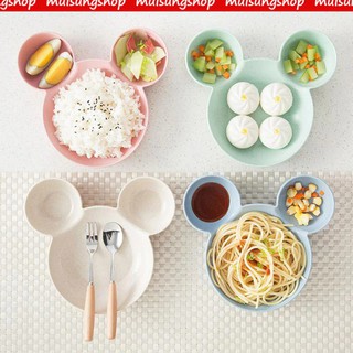 MUISUNGSHOP ชามข้าว 3 หลุม ผลิตจากฟางข้าวสาลี รูปมิคกี้