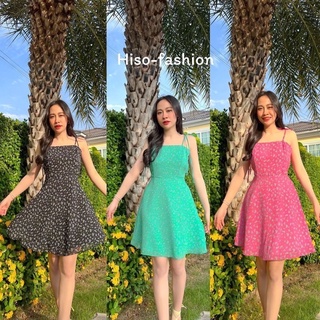 💐Hi-so floral dress💐(330)เดรสสั้นสายเดี่ยว ผ้าชีฟองทรายพิมพ์ลาย