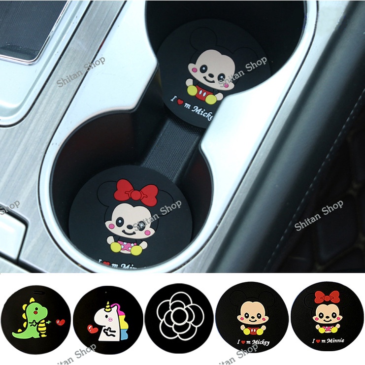[ส่งจากไทย] 1ชิ้น แผ่นรองแก้วน้ำในรถ​​ แผ่นรองขวดน้ำในรถยนต์ กันลื่น ลายการ์ตูน ทำจากซิลิโคน ที่วางแก้ว 5