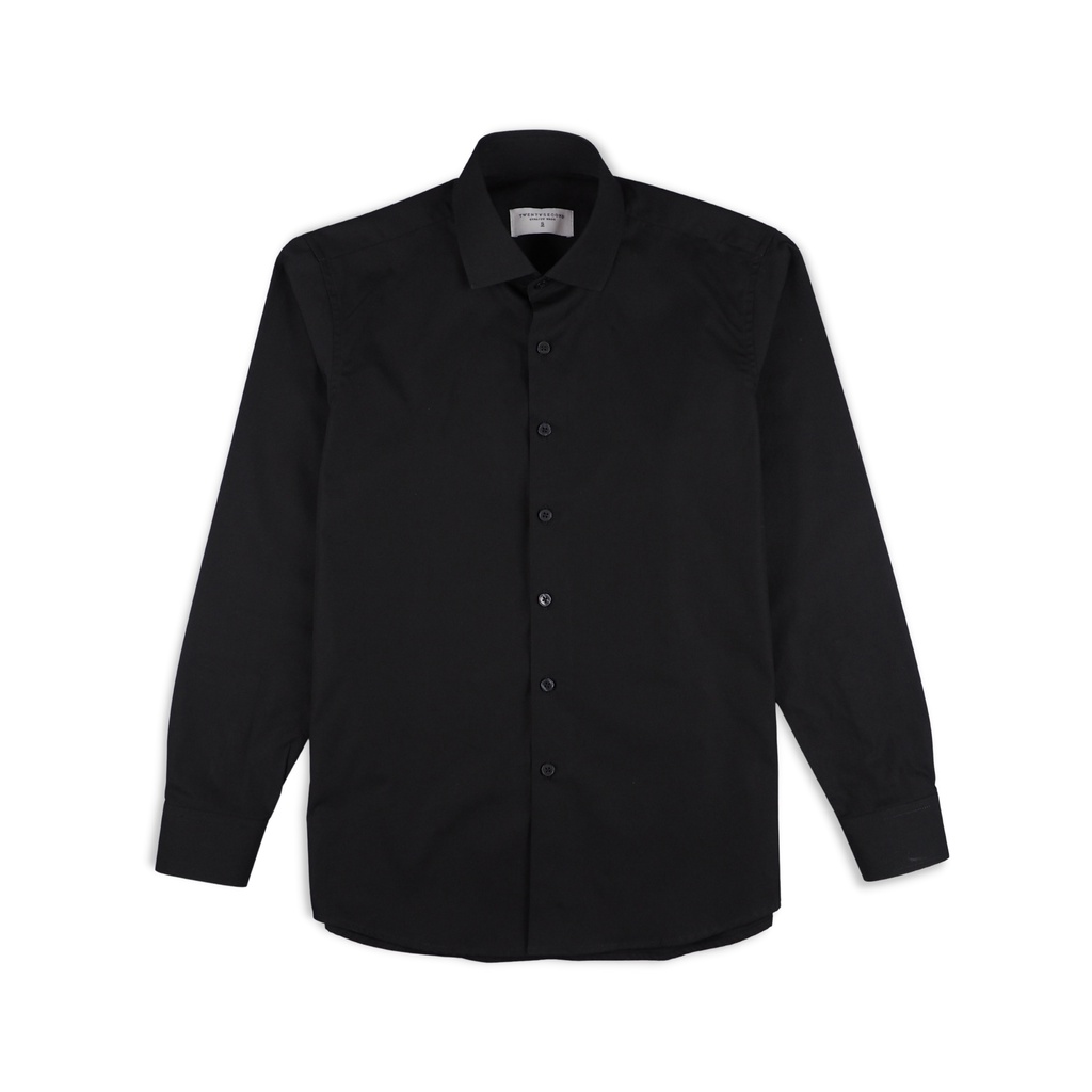 TWENTYSECOND เสื้อเชิ้ตแขนยาว ผ้าคอตต้อน ปกป้าน รุ่น Plain Cutaway collar shirt - สีดำ / Black