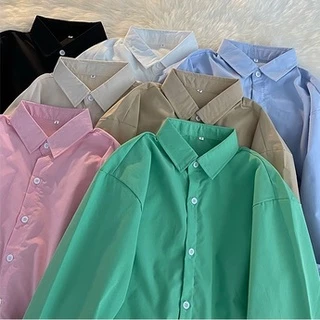 เสื้อเชิ้ตผู้หญิงแขนยาวสีขาว Oversize เสื้อผ้าแฟชั่นวัยรุ่น ทรงหลวมสไตล์เกาหลี เสื้อคู่รักชายหญิงโอเวอร์ไซส์สีพื้น M-XXL
