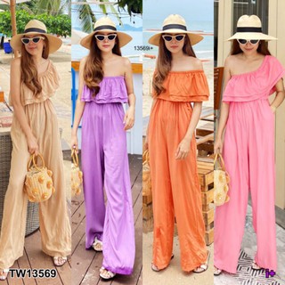 💥💥Jumpsuit จั๊มสูทขายาว อกระบาย 2 ชั้น ดึงยางสม็อก ใส่ได้หลายแบบจ้าา เอวสม็อก มีกระเป๋า 2 ข้าง เนื้อผ้าสปันนิ่มพริ้ว