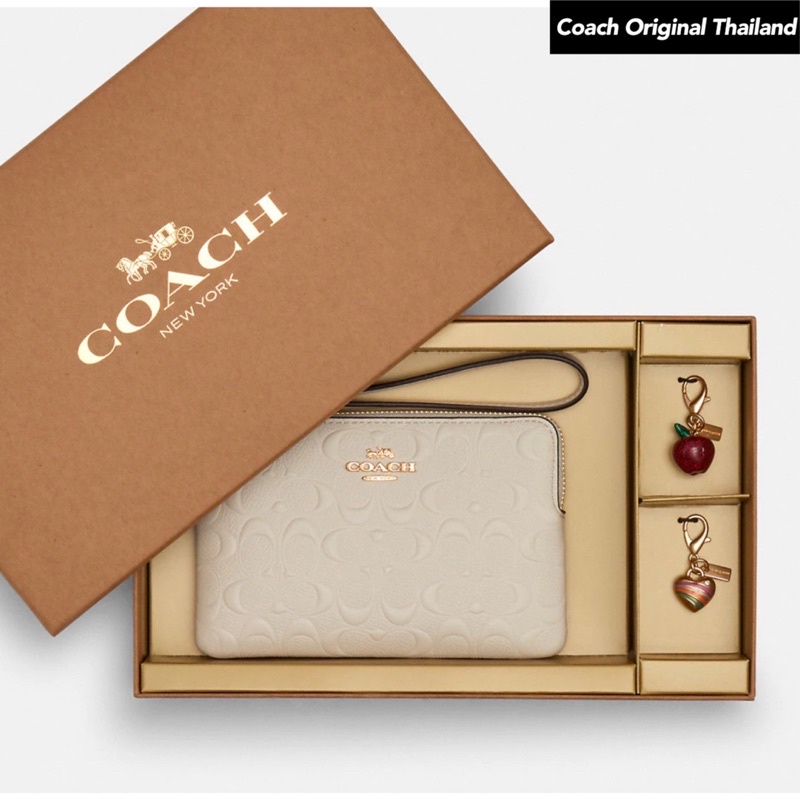 กระเป๋าสตางค์คล้องมือ COACH Boxed Corner Zip Wristlet In Signature Leather Style No. C6879 พร้อมส่งในไทย