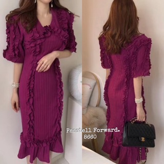 Korea ruffle dress เดรสม่วงงานสวยๆ