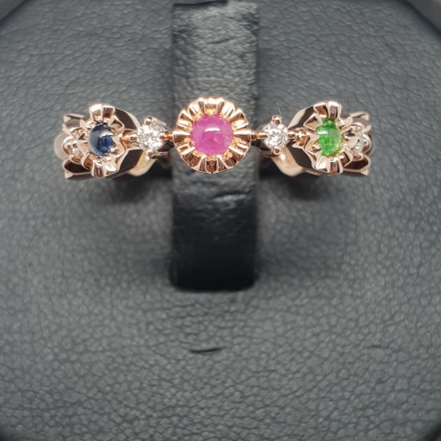 แหวน pink gold 18k เพชรแท้ พลอยนพเก้าแท้