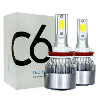 ไฟหน้า C6 LED แสงสีขาว 6000K ขั้ว H4 H7 H11 HB3 HB4 9006 9005 (2 ชิ้น)