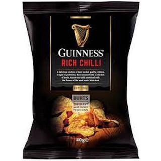 Burts Guinness Rich Chilli Potato Chips 40g. เบิร์ทส์กินเนสส์ ริชชิลลี่มันฝรั่งทอดกรอบ 40 กรัม