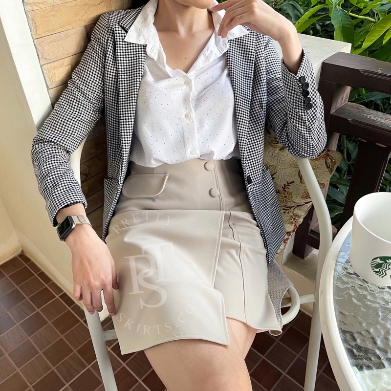 กระโปรงทรงเอ ป้ายหน้ากระดุม 3 เม็ด แต่งกระเป๋า ยาว 17-18 นิ้วค่ะ (XS-3XL) - รูปที่ 6