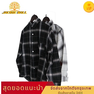 JACKKE MALL เสื้อเชิ้ตลายสก๊อตทรงสลิมฟิตสำหรับผู้ชาย,เสื้อแจ็คเก็ตแขนยาวสวมใส่สบายสำหรับฤดูใบไม้ผลิและฤดูใบไม้ร่วง