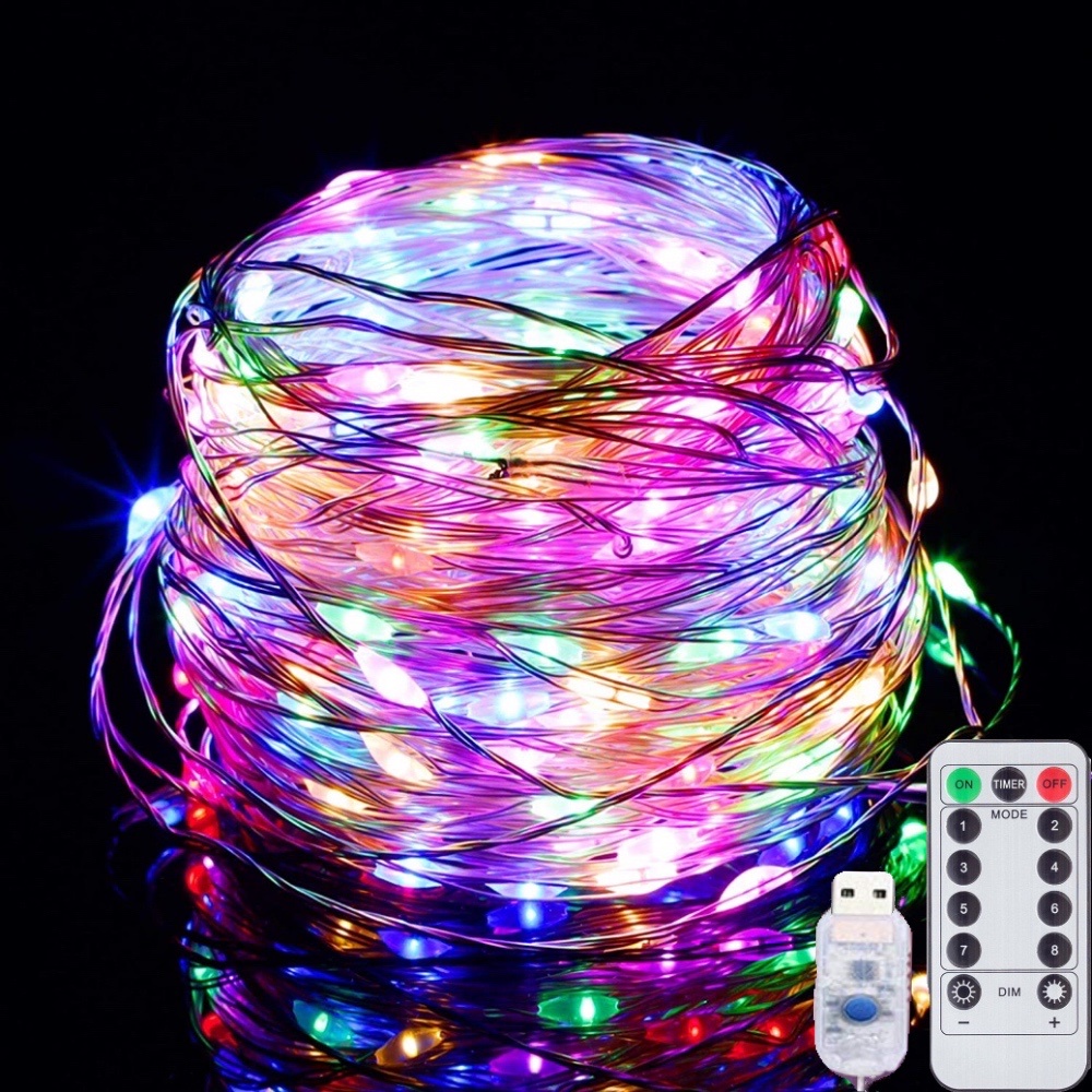 20 เมตร 200 ไฟ LED นางฟ้า USB พร้อมรีโมทคอนโทรล 13 คีย์ 8