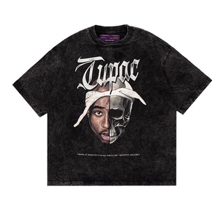 เสื้อยืดคอกลมเสื้อยืด ลาย Superstardom OVERSIZED WASHED TUPAC SHAKURS-5XL