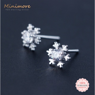 [SE417] ต่างหูเงินแท้เพชร CZ 💎 ❄ Snowflake ❄ ตัวเรือนเงินแท้ ฝังเพชรสวิส CZ ก้านสลัก S925 minimore