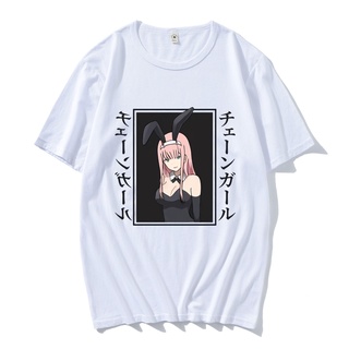 คอลูกเรือเสื้อยืดคอกลมเสื้อยืดแขนสั้น พิมพ์ลายการ์ตูนอนิเมะ Darling Franxx Zero Two สีขาว แฟชั่นฤดูร้อน สําหรับผู้ชายผ้า