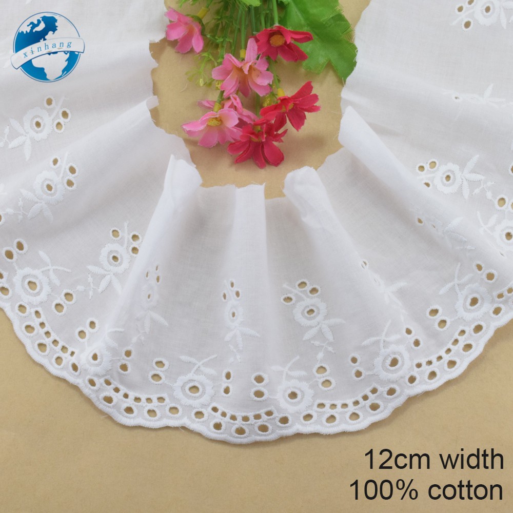กว้าง 12 ซม.ผ้าฝ้าย 100% เย็บปักถักร้อยขอบลูกไม้ลูกไม้ผ้า guipure diy trims ชุดลูกไม้ริบบิ้น garment อุปกรณ์เสริม 4194