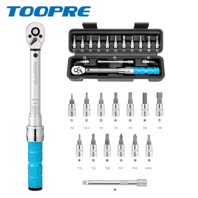TOOPRE ประแจปอนด์ ขนาด 1/4 ปรับแรงบิด 2-24NM ประแจขันปรับแรงบิด สำหรับขันชิ้นส่วนจักรยาน