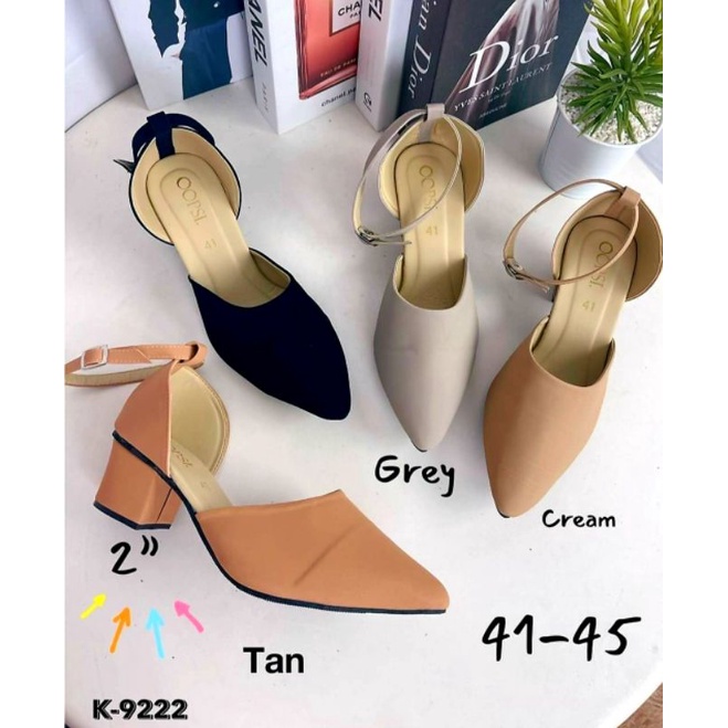 รองเท้าคัทชู ไซส์ 36 - 45 Bigsize มีส้นสูง 2 นิ้ว แบบรัดข้อ หนังนิ่ม มี สีดำ สีครีม สีเทา สีน้ำตาล ใส่สวยสบายคะ
