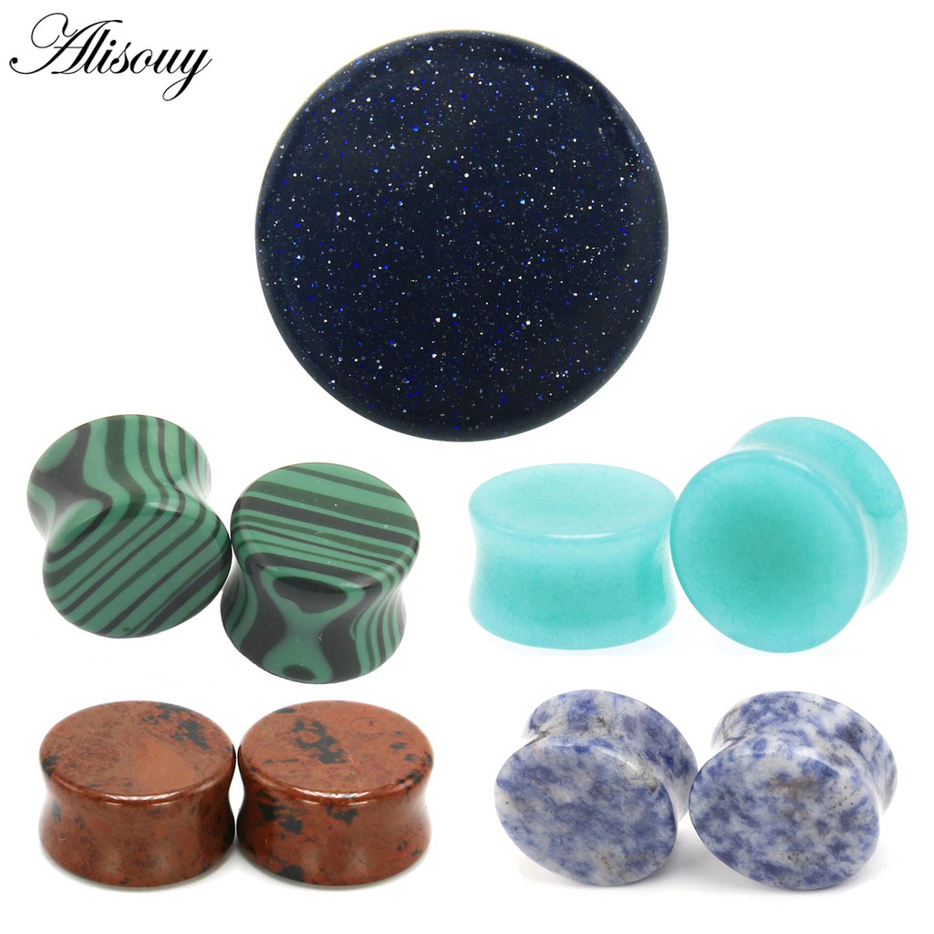 Alisouy 2PCS หินหูปลั๊กและอุโมงค์หูเจาะต่างหูเครื่องวัด Helix เจาะหู Stretcher ปลั๊ก Oreille Body เจาะเครื่องประดับ