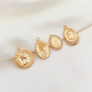 จี้ป้ายแท็ก รูปหัวราชินี ตัวอักษร สีทอง 14K แฮนด์เมด diy