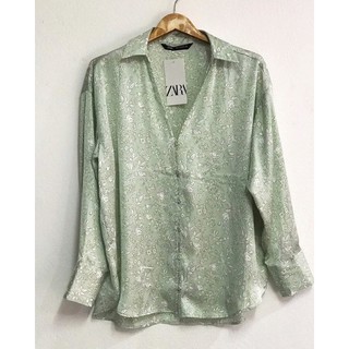 ZR👚ZARA SATIN BLOUSE SHIRT เสื้อเชิ้ตแขนยาวลายดอกแท้ ⛔️ราคารวมค่าจัดส่งค่ะ⛔️