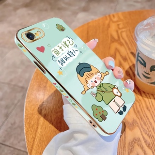 เคสไอโฟน iPhone 7 Plus 8 Plus SE 2020 SE 2022 6 Plus 6s Plus เคสโทรศัพท์มือถือ TPU นิ่ม ขอบสี่เหลี่ยม ลายการ์ตูนเด็กผู้หญิงตัวเล็กน่ารัก สีเขียว หรูหรา