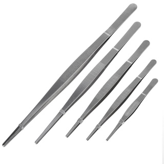 PCF* Toothed Tweezers Barbecue Stainless Steel Long Food Tongs Straight Home Medical Tweezer Garden Kitchen BBQ Tool 5 Sizes