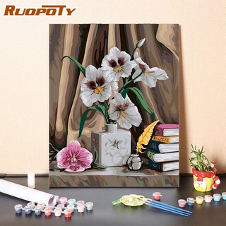 Ruopoty Lily ภาพวาดสีอะคริลิค ระบายสีตามตัวเลข รูปดอกไม้ บนผ้าใบ ขนาด 40x50 ซม. สําหรับตกแต่งผนังบ้าน DIY