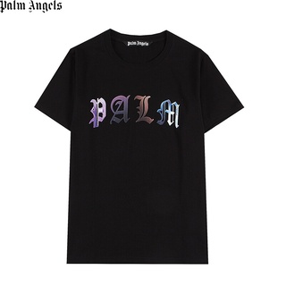 Original Palm Angels เสื้อยืดแนวโน้ม Gradient สีแฟชั่นผ้าฝ้ายบริสุทธิ์คอกลมชายเสื้อสั้นและผู้หญิงเสื้อ เสื้อยืดผ้าฝ้าย