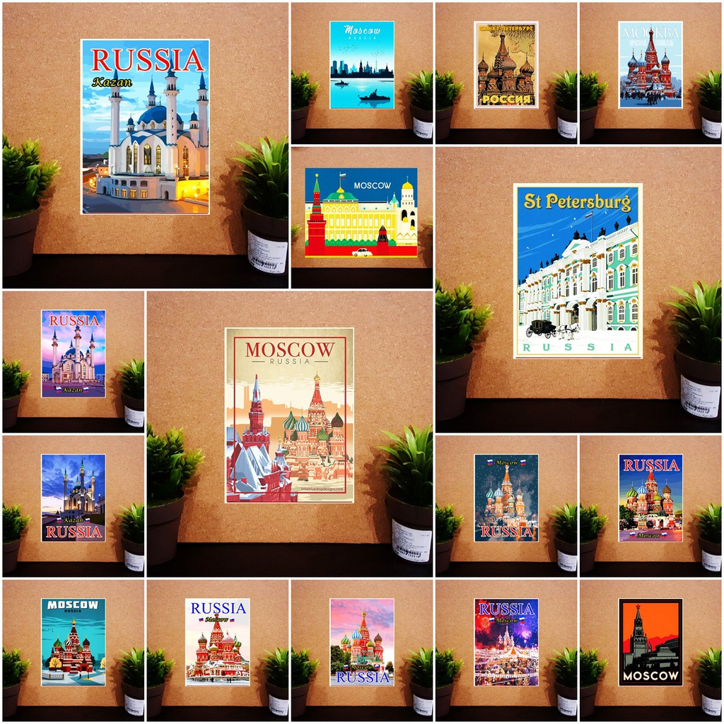 แม่เหล็กติดตู้เย็น รัสเซีย มอสโค 2x3 นิ้ว Souvenir Fridge magnet Russia Moscow Vintage SET A 2x3"