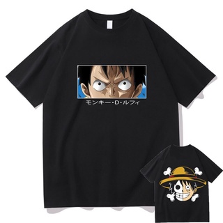 คอลูกเรือ【Boutique T-shirt】เสื้อยืดลําลอง แขนสั้น พิมพ์ลายการ์ตูนอนิเมะ One Piece Luffy Zoro Eyes ทรงหลวม สไตล์ญี่ปุ่น ส