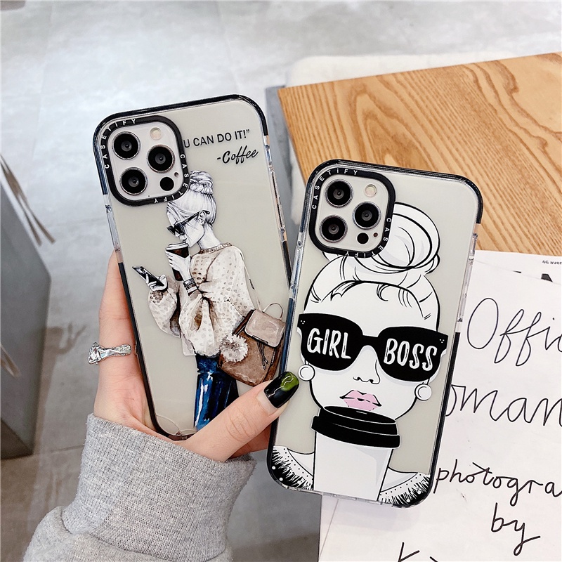 พร้อมสต็อกcoffee Girl Boss CasetifySoftซิลิโคนTPUกรณีiPhoneสําหรับ13 Pro Max 12 11 Pro Max TPUแฟชั่นArtการ์ตูนกันกระแทกโปร่งใส