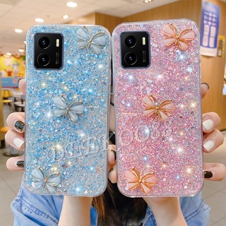 เคสโทรศัพท์มือถือเจล วีโว่ VIVO Y01 Y75 Y33T Y33S Y21T Y21S Y21 Y21A Y76 Y73 Y15A Y15S V23 V23e 4G 5G Handphone Casing Bling Case Sequins Design Crystal Butterfly Decorated Glitter Gel Shockproof Phone Cover เคส VIVOY01