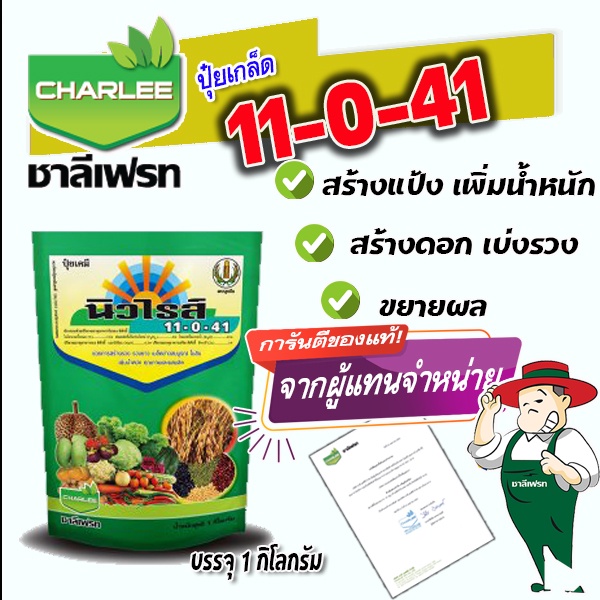11-0-41 นิวไรส์ พร้อมธาตุอาหารรอง-เสริม ปุ๋ยเกล็ดชาลีเฟรท เพิ่มน้ำหนัก สูตรระเบิดหัว บรรจุ 1 กิโลกรัม