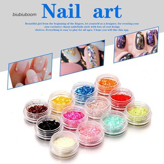 Bm♣อุปกรณ์ตกแต่งเล็บ เม็ดเปลือกหอย แวววาว DIY 12 สี 1 ชุด