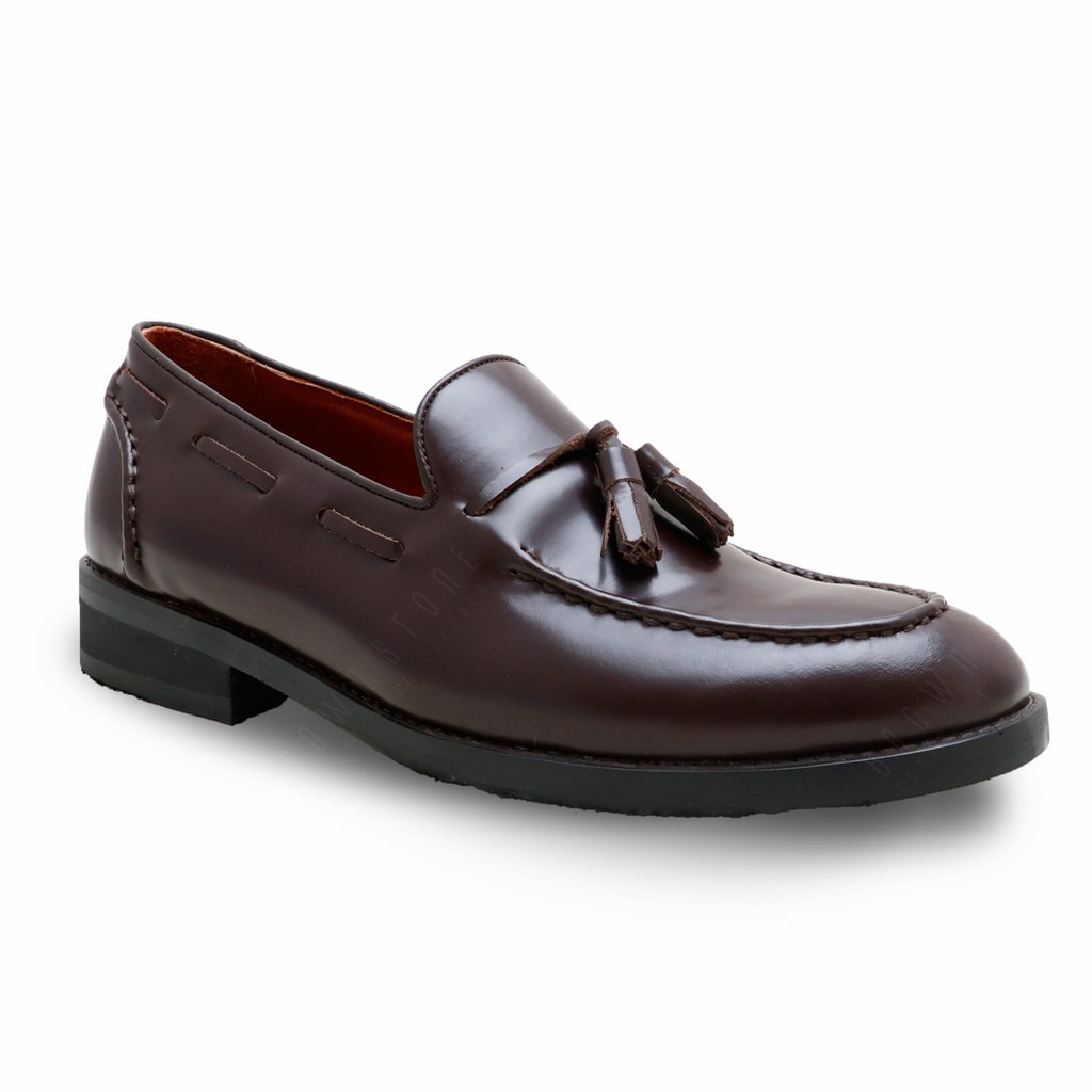 BROWN STONE VELVET TASSEL LOAFERS MOC TOE MATTE BROWN