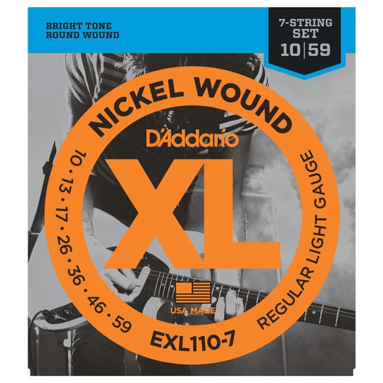 D'Addario® สายกีตาร์ไฟฟ้า 7 สาย เบอร์ 10 แบบนิกเกิล ของแท้ 100% รุ่น EXL110-7 (Regular Light, 10-59)