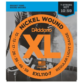 DAddario® สายกีตาร์ไฟฟ้า 7 สาย เบอร์ 10 แบบนิกเกิล ของแท้ 100% รุ่น EXL110-7 (Regular Light, 10-59) ** Made in USA **