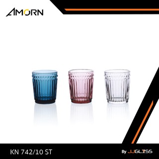 JJGLASS - ( AMORN )  KN 742/10 ST   - แก้วน้ำ แฮนด์เมด ทรงกระบอก ลายเจียระไน  มีให้เลือก 3 สี