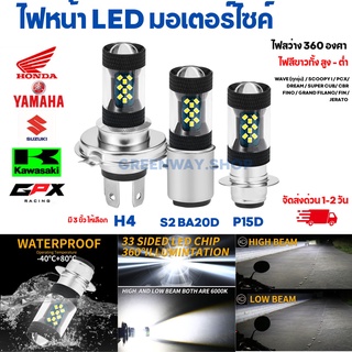 [เจ้าแรกในไทย] ไฟหน้ามอเตอร์ไซค์ LED กันน้ำ มีรุ่น P15D BA20D H4 wave110i wave125i ไฟแคมป์ ไฟรถสว่าง ไฟมอเตอร์ไซค์กันน้ำ