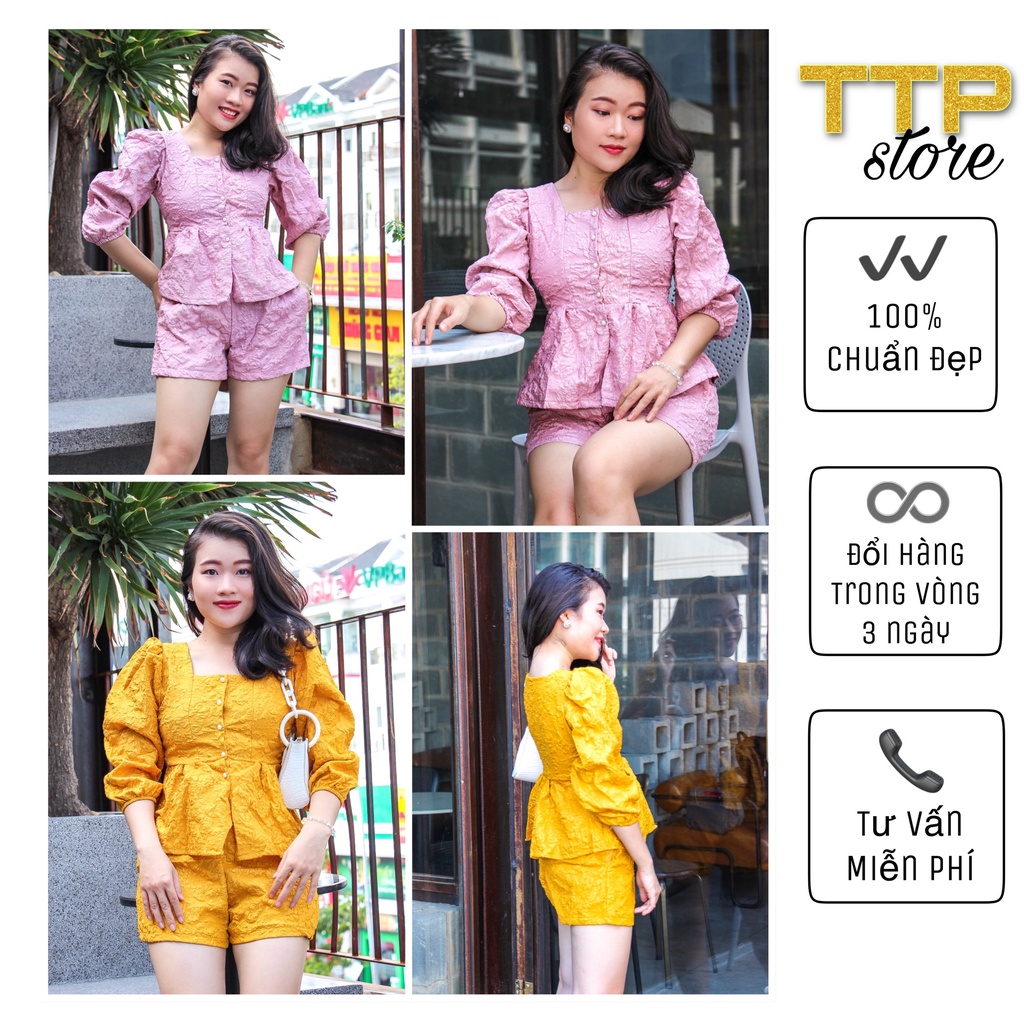 [PICTURE & Real CLIP] การออกแบบของผู้หญิงชุดเสื้อเชิ้ตแขนหลวมลายดอกไม้กางเกงขาสั้นคอเหลี่ยม TTP STOR