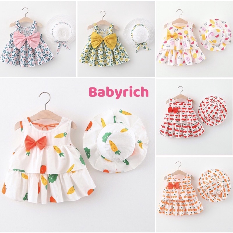 sale (6M-3Y แถมหมวก) girl ชุดกระโปรงเด็ก หน้าร้อน summer ชุดฤดูร้อน ชุดเที่ยว ชุดไปทะเลเด็ก ชุดซัมเมอร์ kids dress
