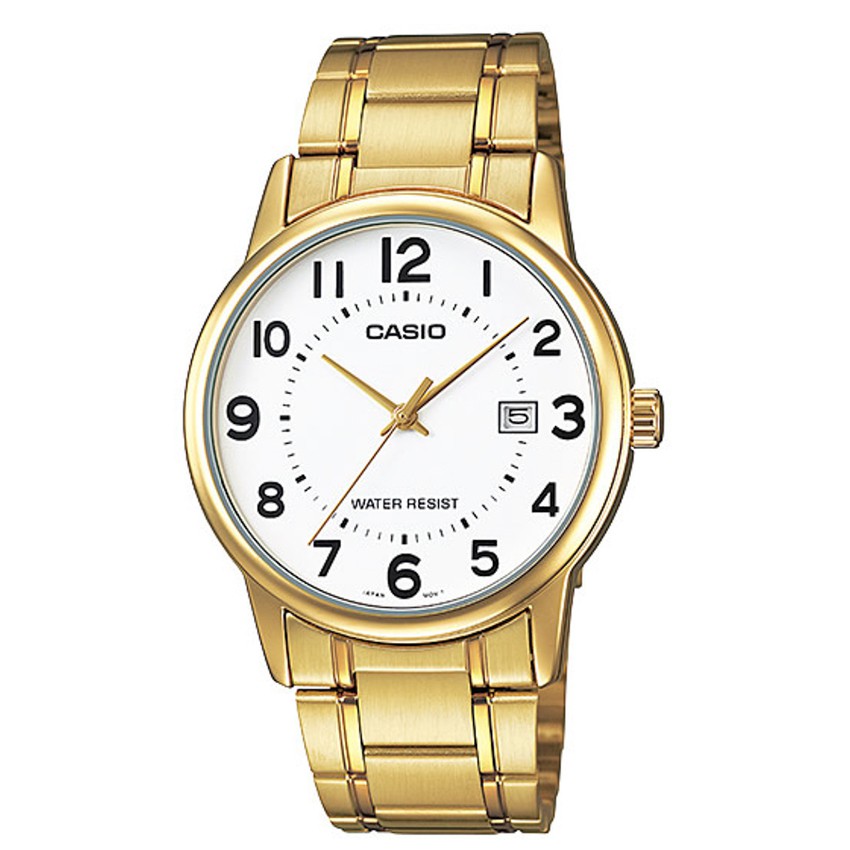 Casio นาฬิกาข้อมือผู้ชาย สายสแตนเลส รุ่น MTP-V002G-7BUDF-Gold
