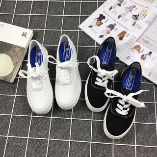 SS460 รองเท้าผ้าใบเสริมส้น/ส้นหนา ทรง Keds สี [ขาว ดำ]