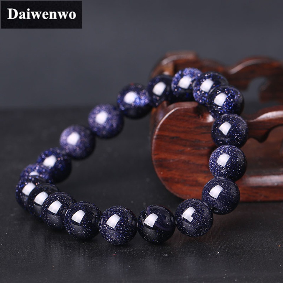 Blue Sand Stone Bracelet ธรรมชาติสร้อยข้อมือหินทรายสีฟ้าลูกปัด 6-12mm มิลลิเมตร DIY สำหรับผู้ชายผู้หญิงกำไลข้อมือเดียว