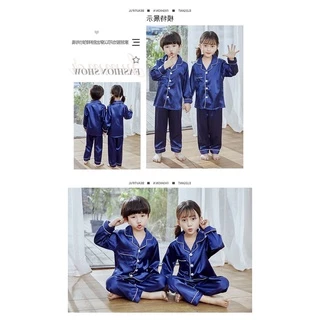 TT3333 SPS เซทชุดนอนเด็ก ชุดนอนผ้าซาตินชุดนอนแบบสั้นและแบบยาว สีพื้น ขนาด100-160พร้อมส่งไม่ต้องรอพรีให้นาน